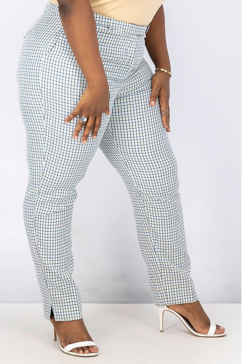 Violeta By Mango Women Plus Size Plaid Side Pocket Pants, Mint Combo - Image 2